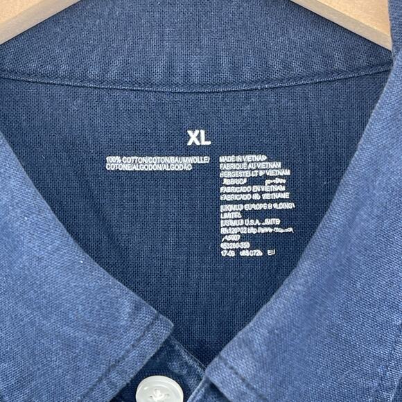 MUJI Shirt Mens XL Washed Oxford Cotton Button Down Short Sleeve Blue - Picture 5 of 13